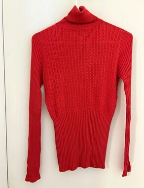 Rouje Paris Red Cable Knit Turtleneck Pullover Sweater Wool Blend Ribbed XS
